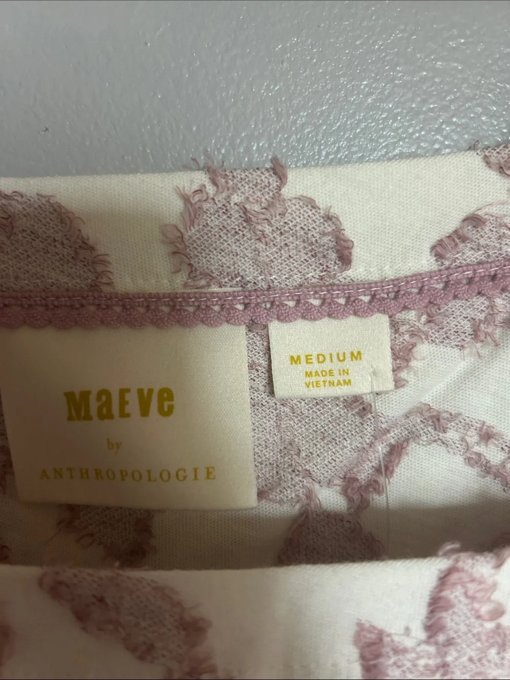 Anthropologie Cream Top with Dusty Rose Floral Jacquard